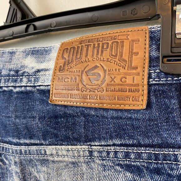 South Pole shorts men's‎ 34x12 blue denim stonewash distressed - Picture 3 of 11
